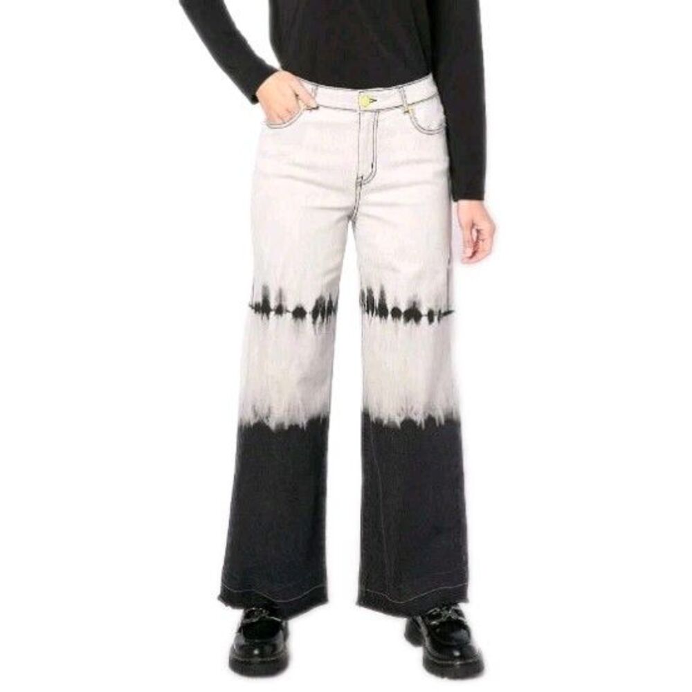 LOGO Lori Goldstein x Smiley World Petite Wide Leg Jeans 10P Tie Dye Y2k Vibe